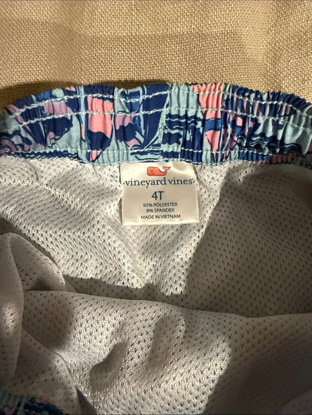 Vineyard Vines Light Blue Swim Shorts with Navy & Pink Sailboats
